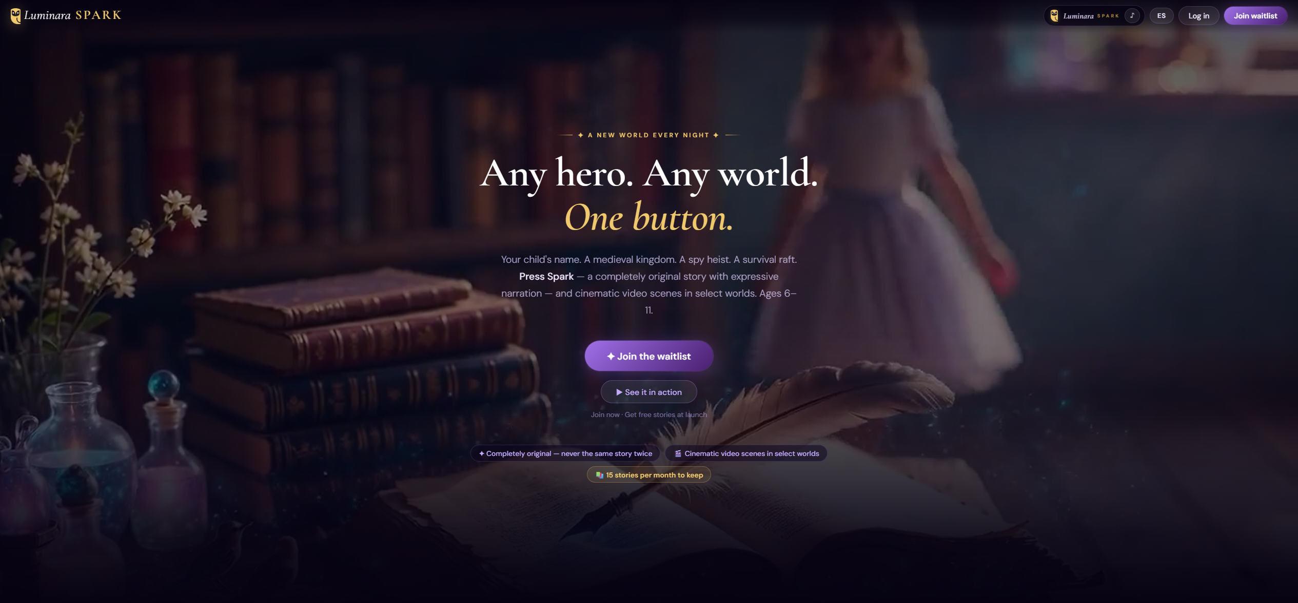 Luminara Spark — Any hero. Any world. One button.