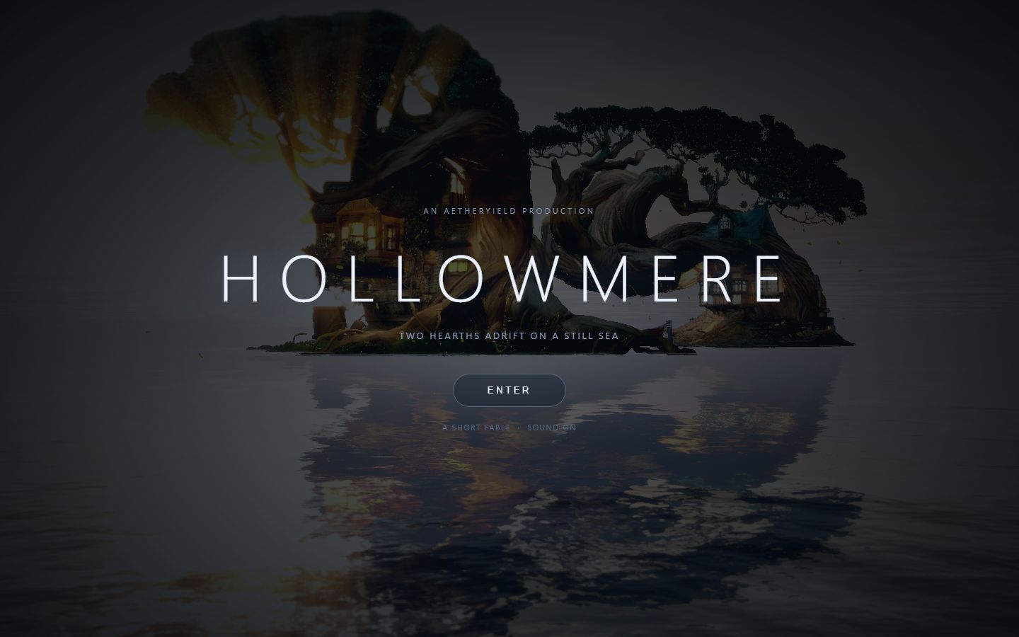 Hollowmere — two hearths adrift on a still sea